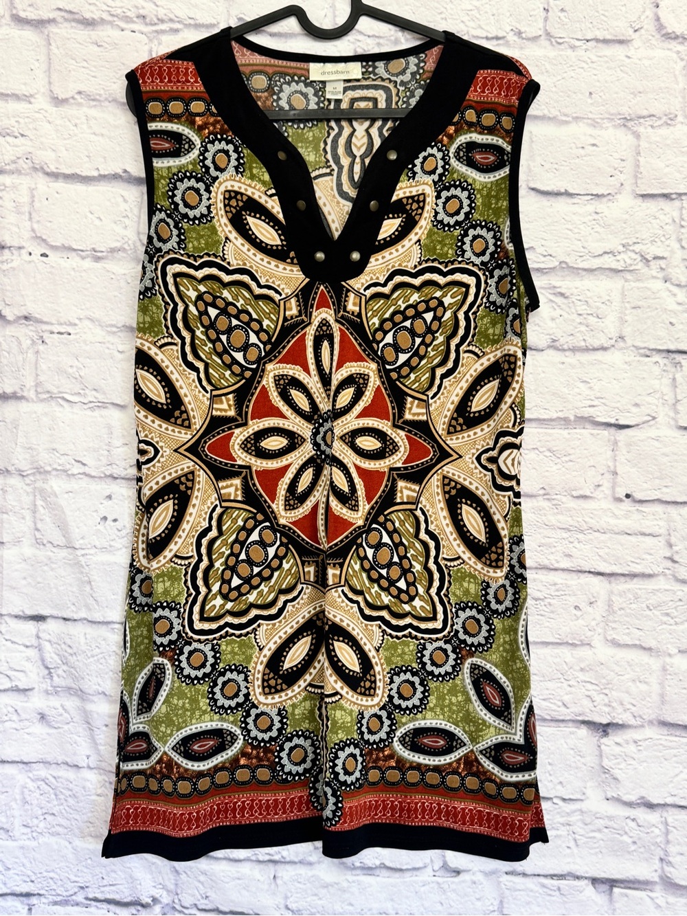 dressbarn Multicolor Sleeveless V-Neck Tank with Stud Accents